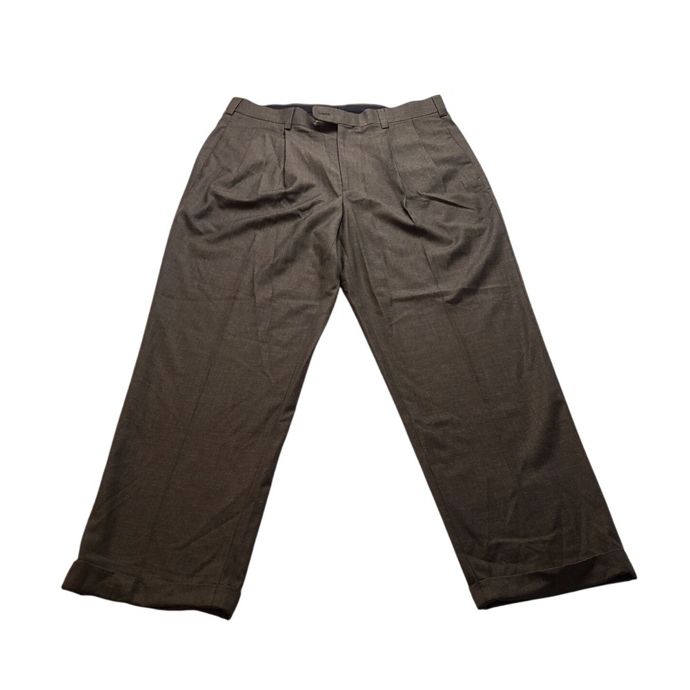 AXIST Luxury Flannel Pleated Dress Pants Brown Men's 36x32 Wrinkle Resistant NEW